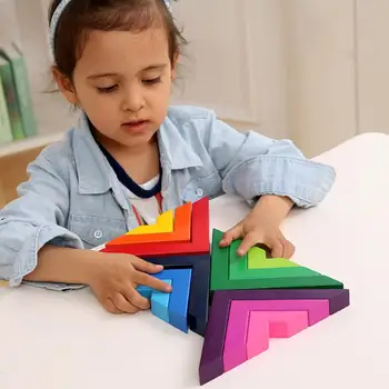 

Wooden Educational Toys 12Pcs 3D Space Right Angle Building Blocks Art Visual Game Intelligent Kids Toy