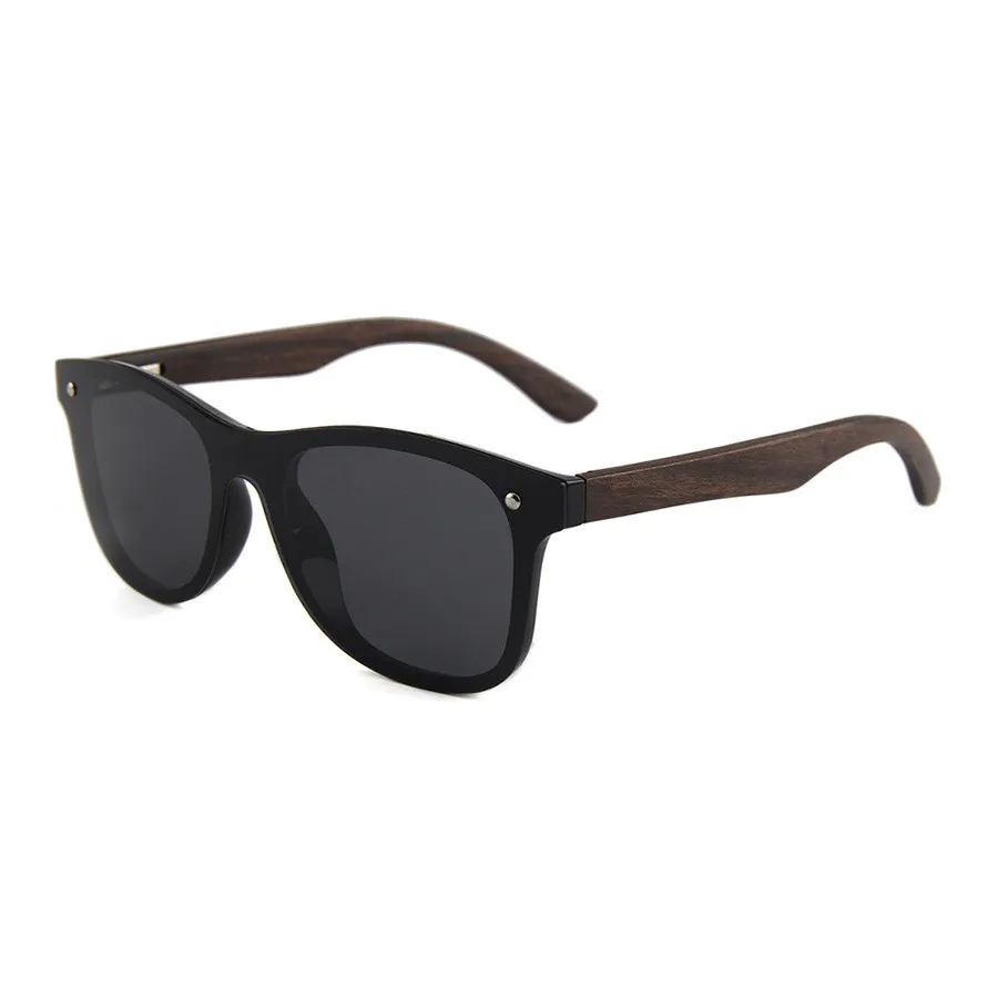 Zerosun Polarized Sunglasses Men Women Pink Mirrored Wood Sun Glasses for Man Vintage Real Wooden Temple Shades New Brand - Цвет линз: Черный