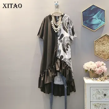 

XITAO Korean Style Plus Size Dress Women Trend Irregular Splice Ruffle Dresses Short Sleeve Women Clothes Streetwear XJ4252