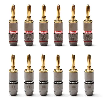 

Premium 12pcs 24K Gold Plated Audio Speaker Wire Cable Banana Plug Connector Adapter Portable Audio Speaker Plug