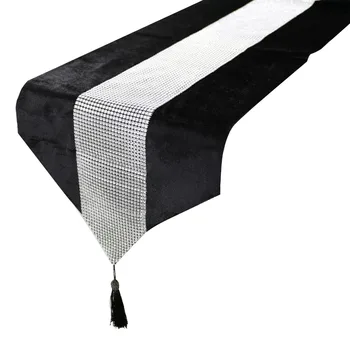 

Flannel Diamond Table Runner Tablecloth + Velvet Rhinestone Cushion Pillowcase + Table Mat With Diamond For Home Party Decor