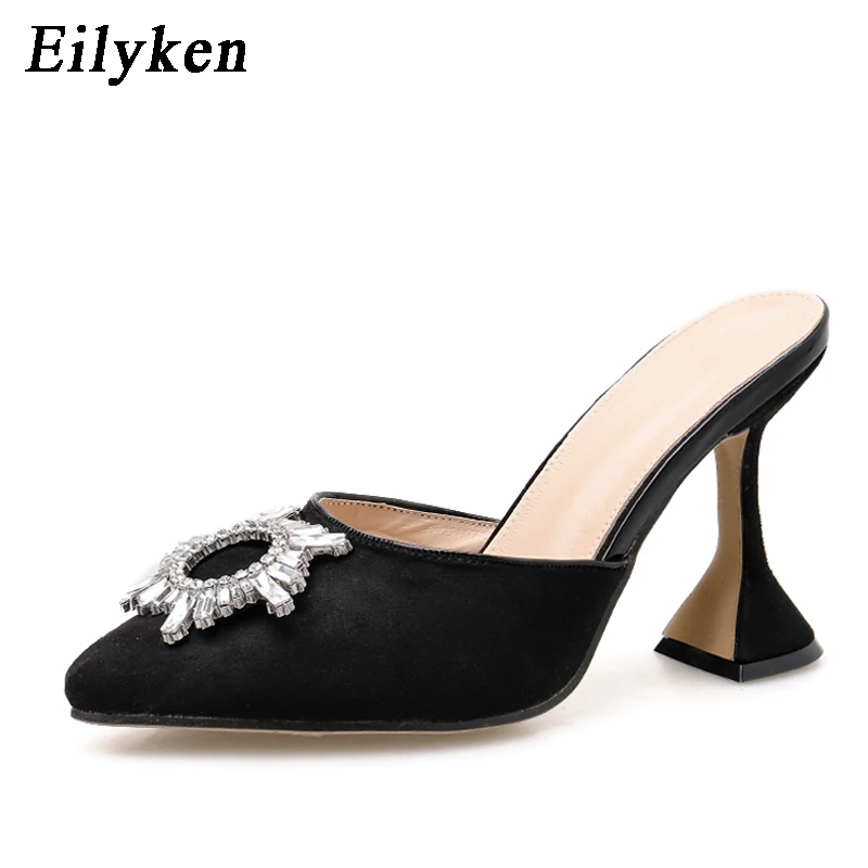 Black Eilyken/пикантные босоножки на высоком каблуке; высококачественные женские туфли-лодочки в римском стиле с ремешком на пятке и пряжкой, украшенные кристаллами; большие размеры 35-42 - Цвет: Black