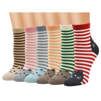 

High Quality Women's Lovely Cartoon Striated Socks Autumn-Winter Funny Animal Sock Fashion Ladies Girls Cute Cotton Cat Sox