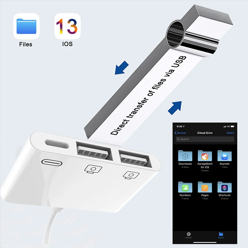 Reilim OTG двойной USB адаптер для iPhone 8 X iOS 13 USB камера U флэш-накопитель конвертер для lightning USB кабель наушники