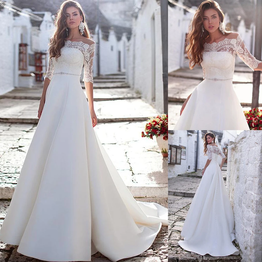 Очаровательные атласные с открытыми плечами декольте 2 в 1 Свадебные платья с бисером съемный Jakcet свадебное платье