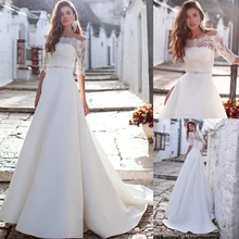 Очаровательные атласные с открытыми плечами декольте 2 в 1 Свадебные платья с бисером съемный Jakcet свадебное платье