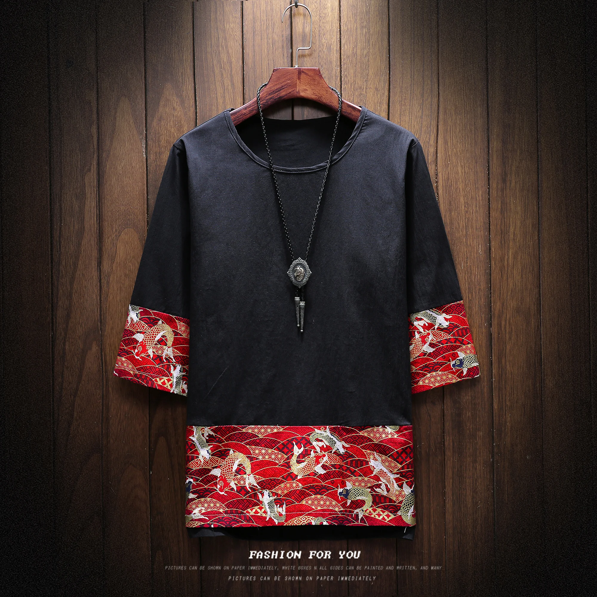 

BONJEAN Strange things Summer 2019 Chinese style carp patterned half-sleeve T-shirt for men off white harajuku funny t shirts