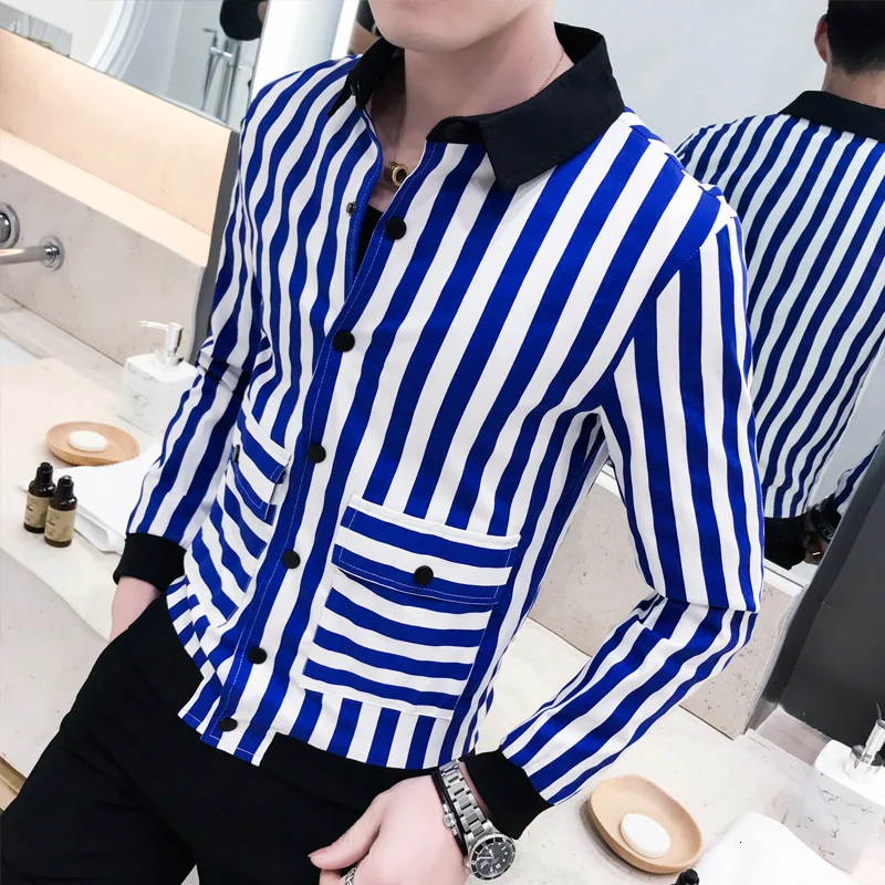 Куртка мужская в полоску пиджак уличная одежда винтажный Модный повседневный
