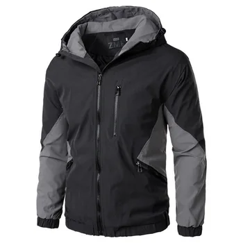 

2020 Winter And Autumn Clothes Men Stitching Color Outwear Hooded Jacket Coat Men's Slim Hooded Zipper Fashion Printed Jacket