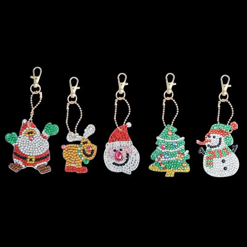

4/5Pcs Christmas DIY Full Drill Diamond Paintng Special-shaped Xmas Penguin Key Chains Christmas Gift for Kids New Year Decor