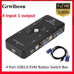 Grwibeou – interrupteur KVM USB 2.0 VGA, 4 ports, séparateur d'imprimante, clavier, souris, Pendrive, commutateur de partage, adaptateur de boîte de commutation VGA 1920x1440 