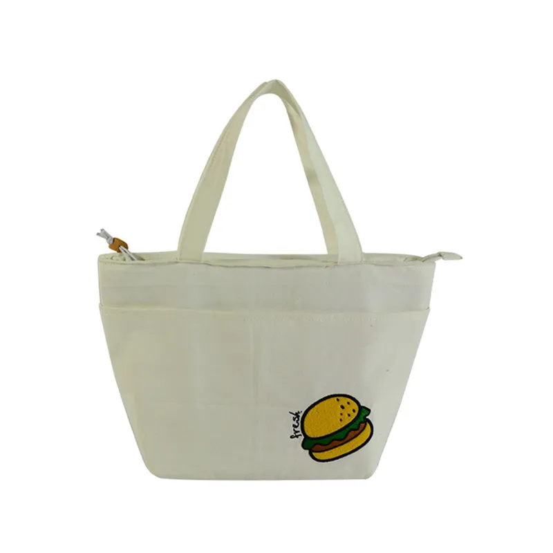 

Cute Embroidered Cotton Cloth Fashion Students Lunch Bag Dark Flourish Ice Pack Customizable Insulated Bag Bento Box Bag #