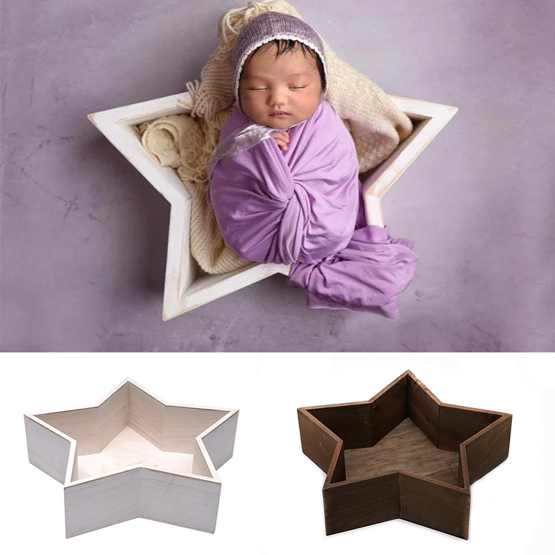Newborn Photography Basket Wooden BowlBaby Photoshooting Props Classic Infant Photo Wooden Bowl Studio Pentagram  Wood Crib
