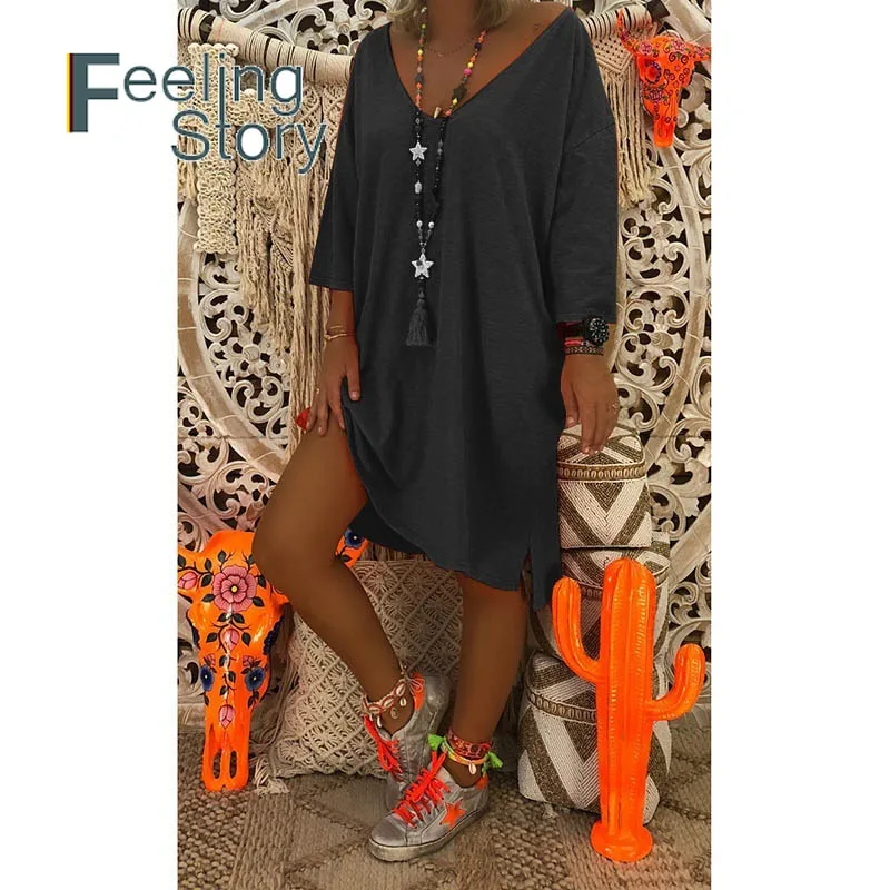 Плюс Размеры Весна О образным вырезом из хлопка и льна Высокая Низкая платье Для