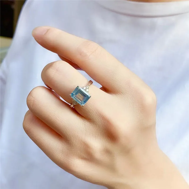 white gold Натуральные драгоценные камни 18K золотые бриллианты кольцо такое же синее, как океан - Цвет камня: white gold
