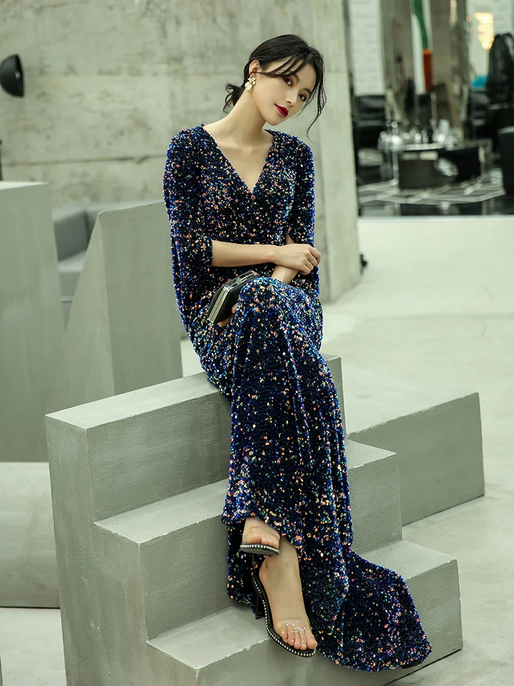 Vestido de festa, платье русалки для выпускного вечера, длинное,, Блестящие Блестки, Vestidos De Fiesta Largos, v-образный вырез, Vestidos De Gala