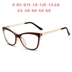 Anti Blue Light Cat Eye Prescription Eyeglasses Women Tea Frame Oval Nearsighted Glasses  Female 0 -0.5 -0.75 -1.0 To -6.0