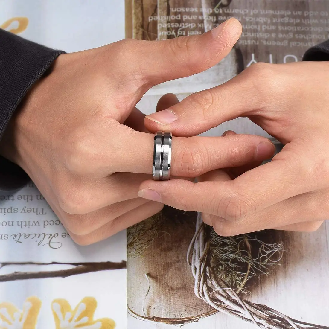 Wedding Rings Silver Ring Finger Rings Jewelry Rings Ring Jewelry Trendy Men 8mm Silver Tungsten Wedding Band Ring Double Silver Groove Beveled Edge Stainless Steel Ring For Men