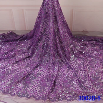 

NIAI Purple African Lace Fabric 2019 High Quality Bridal Nigerian Sequins French Tulle Lace Material For Women Dress XY3002B-8
