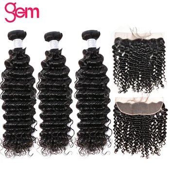 

Peruvian Curly Bundles With Closure Human Hair 3 / 4 Bundles With Frontal Pre Plucked Frontal With Hair Weave Bundles Gem Remy