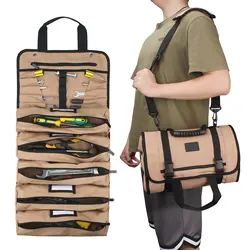 Wessleco – grand sac à outils en toile avec bandoulière, sacoche de rangement multifonctions pour outils d'électricien, sac à bandoulière Portable pour outils 