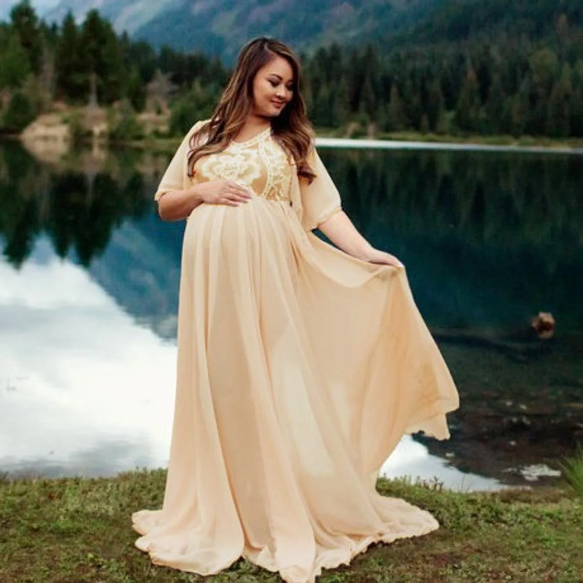 Boho Lace Maternity Photography Dress Pregnancy PhotoShoot Long Sleeve - View #13