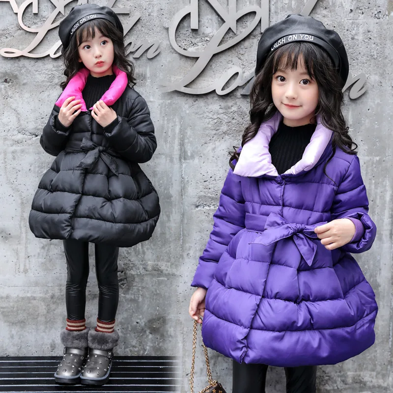 

2018 New Style Korean-style Cotton-padded Children Clothes Girls Winter Cotton-padded Jacket Big Boy Children Bow Cotton-padded