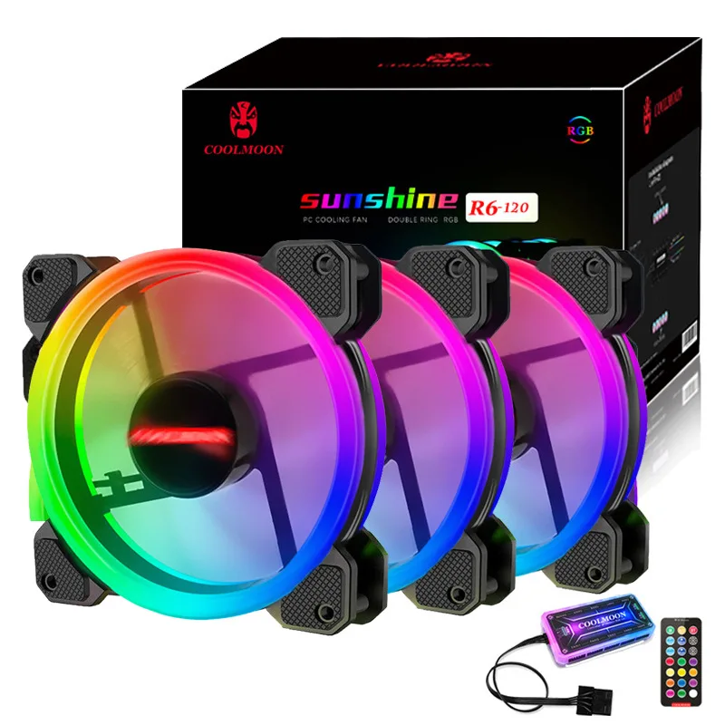 Coolmoon Case Ventilador de Refrigeração pc Rgb Ventilador com ir Remoto Silencioso Computador Case Cpu Cooler e Radiador Componentes do Computador 120 mm Ventilador - Imagem 4