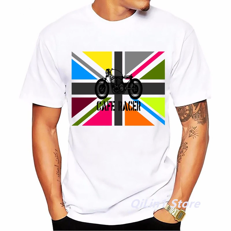 Cafe Racer Motorrad Print Herren Vintage T-Shirt Sommer 2024 Weiß Kurzarm Casual Top 90er Jahre Cool Hip Hop Rock T-Shirt Grafik – Detail 5