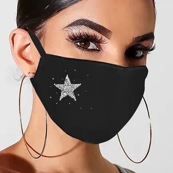 

Rhinestone Bling Masks For Women Men Face Cover Sequins Luxury Black Dust Mask Facial Washable Reusable Mouth-muffle Mascarilla