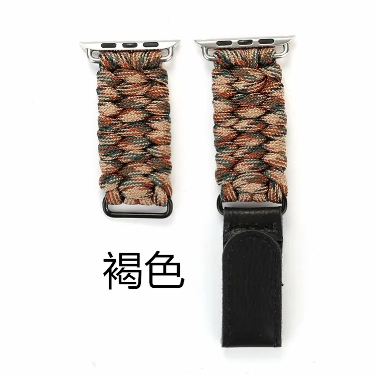 deep brown Paracord Survival для apple watch полосы 42 мм/44 мм серии 5 4 3 2 1 нейлоновый веревочный ремешок для apple watch ремешок 38 мм 40 мм - Цвет ремешка: deep brown