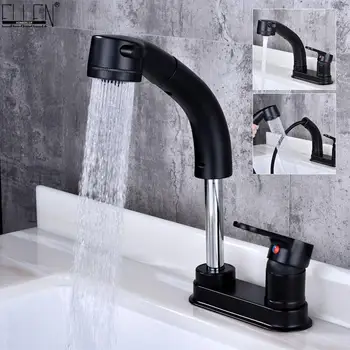 

Bathroom Sink Faucet 2 Hole Hot Cold Water Mixer Pull Out Basin Sin Faucets Black Finished ELM1121
