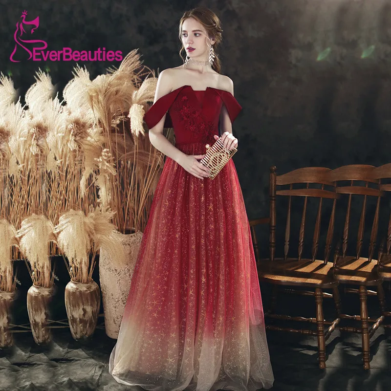 as picture Vestidos De Gala, платья для выпускного вечера, длинные,, ТРАПЕЦИЕВИДНОЕ, с открытыми плечами, Тюлевое, велюровое, с блестками, Vestidos De Fiesta Largos vestido de festa - Цвет: as picture