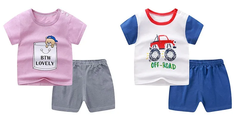 2 3 4 5 Years Children Cartoon T Shirts Shorts Summer Fashion Kids Set Baby Girl Clothing Boys 2pcs 2021 Girls Short Sleeve Suit children's clothing sets high quality