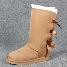 Женские зимние классические зимние ботинки на меху теплые ботинки с бантом высокого качества женские зимние ботинки в австралийском стиле теплая женская обувь botas