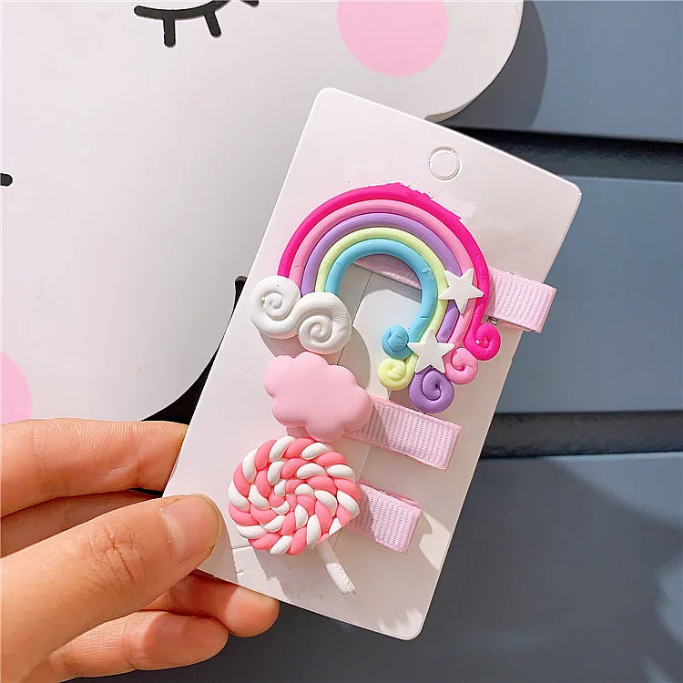 Pink 3pcs Новинка, 3 шт./комплект, милые заколки для волос с изображением облаков, леденцов, радуги, заколки для волос с героями мультфильмов, заколки для волос для девочек, детская повязка на голову, Детские аксессуары - Цвет: Pink 3pcs