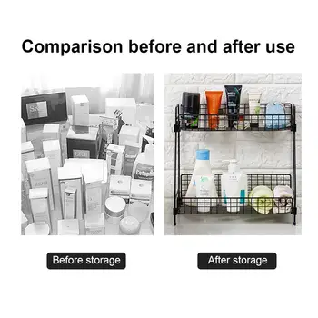 

Double Layer Storage Rack Kitchen Organizer Iron Storage Shelf Bathroom Shelf Office School Keep Neat Desktop Files Cosmetic