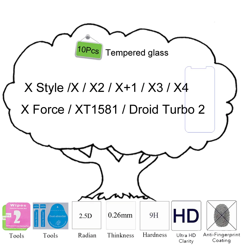 10 шт. 2.5D 9H для Motorola Moto X Style /X /X2 + 1 /X3 / X4 Force /XT1581/Droid Turbo 2 Закаленное стекло Защитная