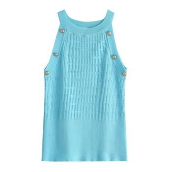 

Women 2020 Fashion Buttons Cropped Knitted Vest Sweater Vintage Sleeveless Stretchy Slim Female Waistcoat Chic Tops