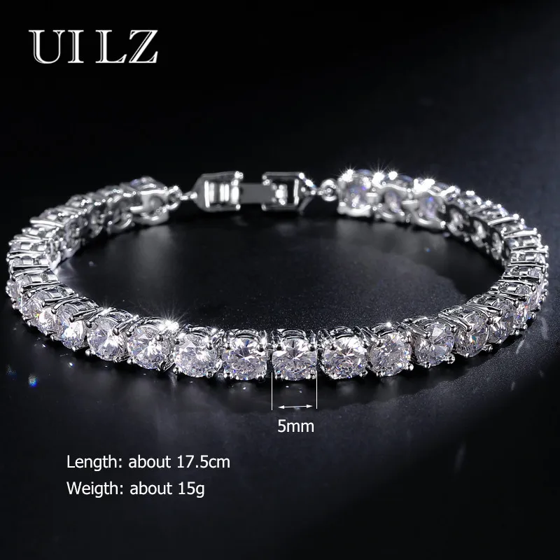 White 5mm UILZ циркониевые свадебные браслеты в римском стиле для невесты и браслеты в стиле хип-хоп, ювелирная огранка 5,0 мм, CZ теннисные браслеты для женщин/мужчин, вечерние браслеты JMBP051 - Окраска металла: White 5mm