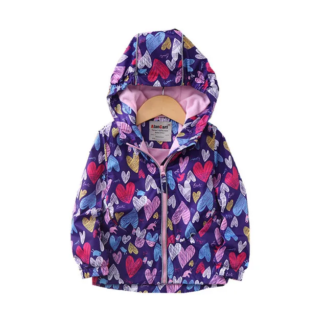 Fashion Waterproof Love Print Child Coat Warm Flee