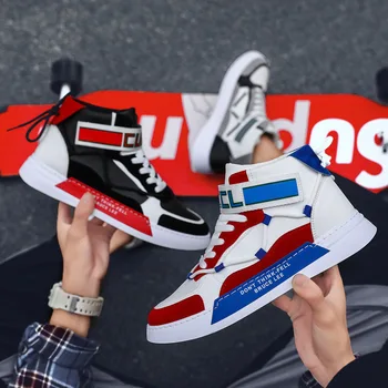 

New Pattern England In High Help Skate Shoes Male All-match. Trend Leisure Time Male Shoe Fashion Spelling Color Increase