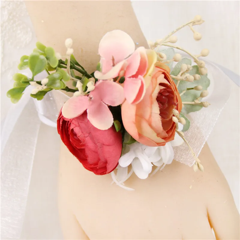 wrist corsage-O Букет невесты Мода Высокое качество для девочек наручные корсаж свадебная бутоньерка искусственный Шелковая Роза украшение для свадьбы с декоративным цветочным рисунком и ленточной перемычкой под пальцы браслет для выпускного вечера вечерние свадебные бутоньерка - Цвет: wrist corsage-O