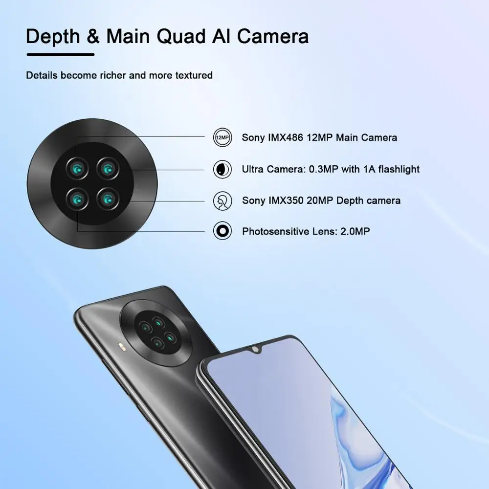 CUBOT Note 20 Mobile Phone  6.5″ HD Display 4200mAh Battery NFC Smart Phones Android 10.0 Rear Quad Camera Cellphones 64gb Rom