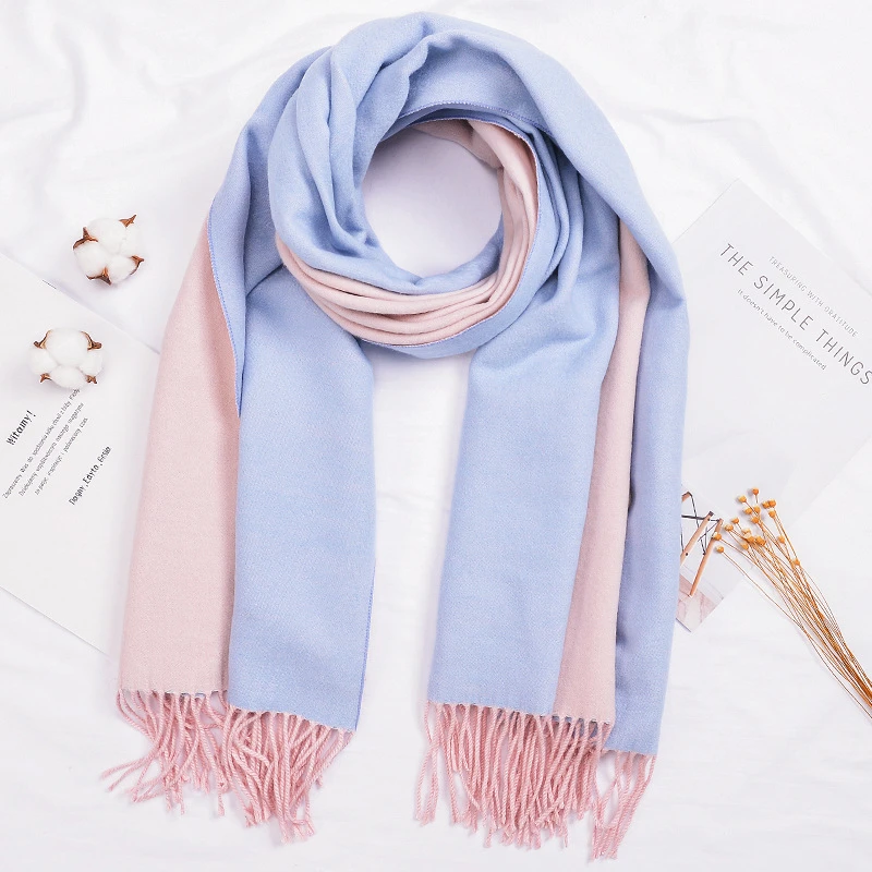 pink blue Пашмины горячая Распродажа утолщенный двухсторонний Женский кашемировый шарф с кисточками Осень Зима плюс шерсть матовый теплый платок женский шарф - Цвет: pink blue