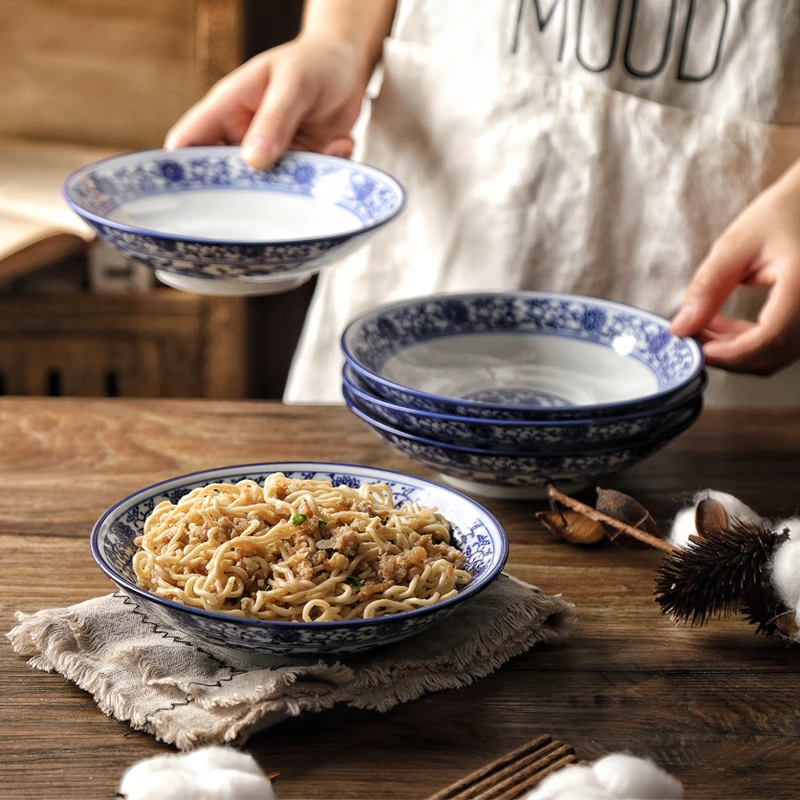 Retro Blue and white porcelain For restaurants hotel Home Dish Fried rice Salad Bowl Soup Spaghetti Dumplings Tableware | Дом и сад
