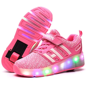 

Blue Black Pink Fashion Girls Boys LED Light Roller Skate Shoes For Children Kids Sneakers With Wheels One wheels shoese