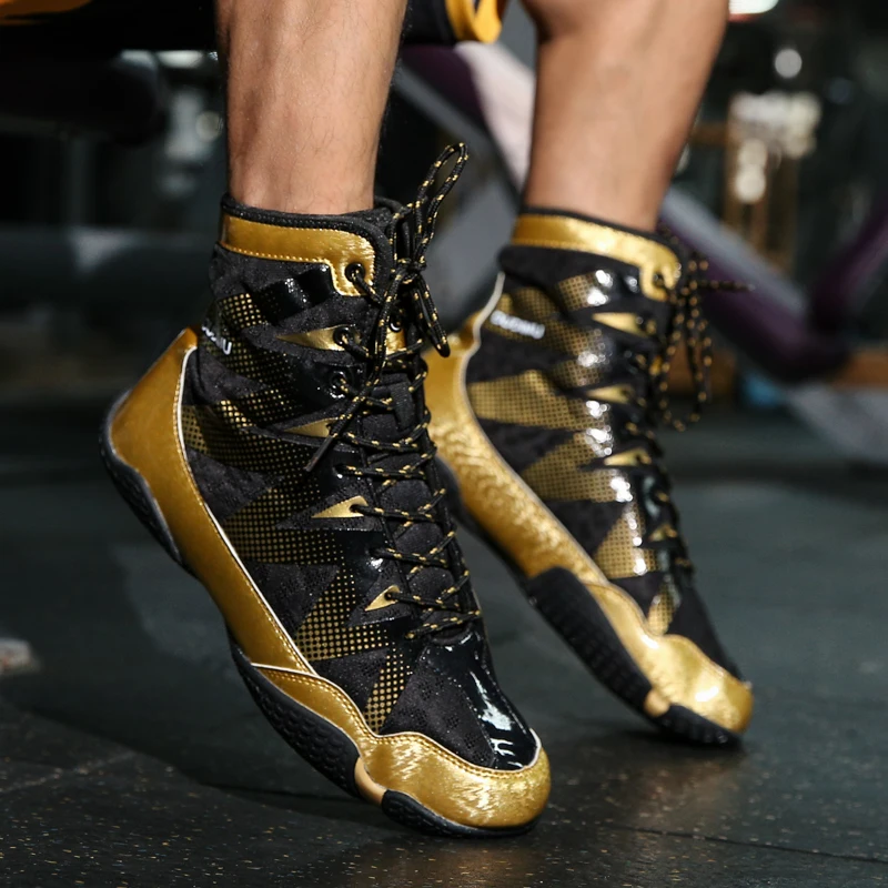 2020 Professional Fighting Wrestling Shoes Men Gold Anti Slip Boxing Sneakers Big Size 39-47 Breathable Comfortable Boxing Shoes