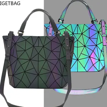 

Luminous bao bag Sequins geometric bags for women 2019 Quilted Shoulder Bags Laser Plain Folding female Handbags bolsa feminina