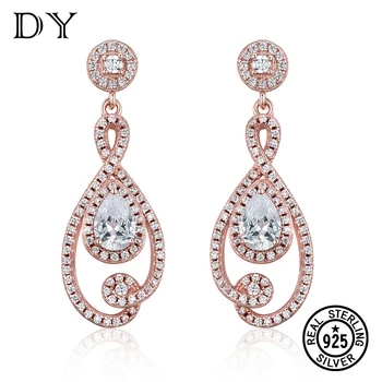 

DY Sterling Silver Earring Clear Pear Cubic Zirconia Drop Dangel Delicate In Rose Gold Plated Hollowout Earring Fashion Jewelry
